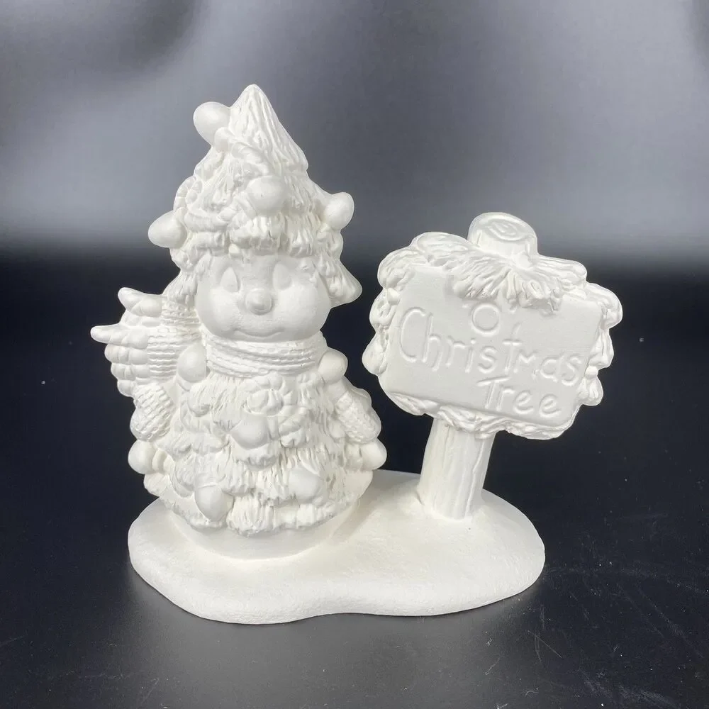 Lot of 2 Ready to Paint Ceramic Christmas Tree Snowman Holiday Decor